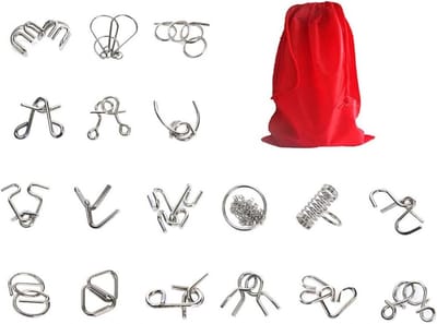 Metalen Puzzelset - Denksport Taken - Hersenkrakers Oplossen - 18 Unieke Puzzels - Compact Formaat - Zilver