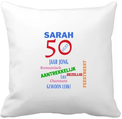 Akyol - sarah 50 jaar jong Kussen hoes - 49+1 - mensen die 50 zijn geworden - 50 jaar sarah en abraham cadeau - jubileum man en vrouw - verjaardags - grappige tekst - jarig - verjaardag - 40 bij 40 cm