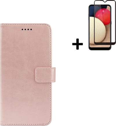Hoesje Geschikt voor Samsung Galaxy A03s - Screenprotector A03s - Wallet Bookcase Rose Goud + Full Screenprotector