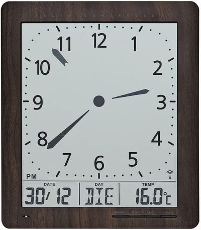 Digitale wandklok met radiogestuurde tijd, temperatuurweergave en wekfunctie