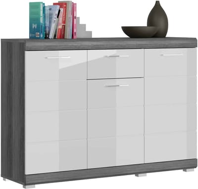 Scout ladekast wit hoogglans MDF TZ rook zilver NB - 37x120x85cm