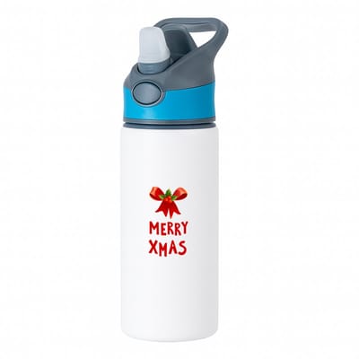Hacebo® - Kerst merry xmas strik en hulst waterfles met rietje blauw - Kerstmis - Kerst beker - winter - kerst - christmas - kerst cadeau - water fles - 650ML