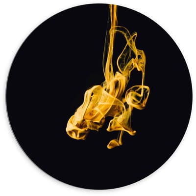 Dibond Wandcirkel - Gele Abstracte Vlek - 100x100cm Foto op Aluminium Wandcirkel (met ophangsysteem)