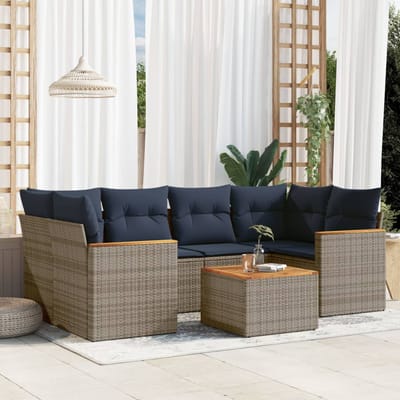 vidaXL - 7-delige - tuinbankset - met - kussens, - grijs - polyrotan