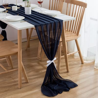 Chiffon Tafelloper - Voor Bruiloften en Communies - Marineblauw - 3 meter