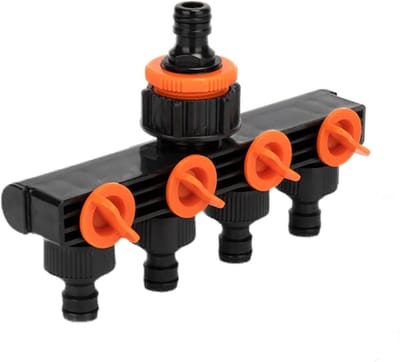 Waterverdeler 4-weg - Kraanverdeler Slang - Tuin Sproeien - Individuele Klep Controle - 183 x 122 mm - Zwart Oranje