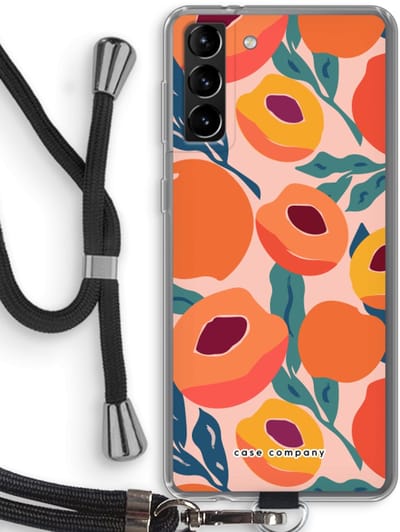 Case Company® - Hoesje met koord geschikt voor Samsung Galaxy S21 Plus hoesje met Koord - Perzik - Telefoonhoesje met Zwart Koord - Bescherming aan alle Kanten en Over de Schermrand