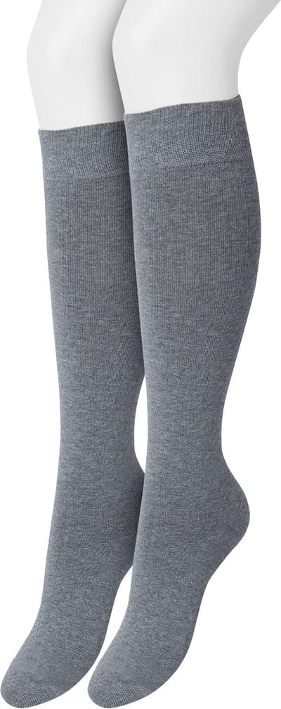 Bonnie Doon Dames Kniekousen Grijs maat 35/38 - 2 paar - Knie Kousen - 2-pack - Multipack - Uitstekend draagcomfort - Cotton Knee High - Zakt niet af - Effen - OEKO-TEX - Gemeleerd - Medium Grey Heather - OL834302.112
