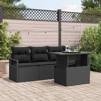 vidaXL - Tuinbank - Set - 5 - st - 4-Aantal - zitplaatsen - Zwart - poly - rattan
