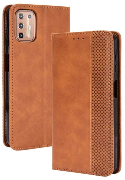 Coverup Hoesje - Geschikt voor Motorola Moto G9 Plus Hoesje - Coverup Vintage Style Book Case - Bruin
