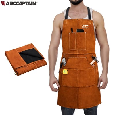 ARCCAPTAIN Lasvoorschort Wasbaar Warmte-isolatie Rundleer Lasvoorschort Solderen Beschermkleding Smid XXXL brown