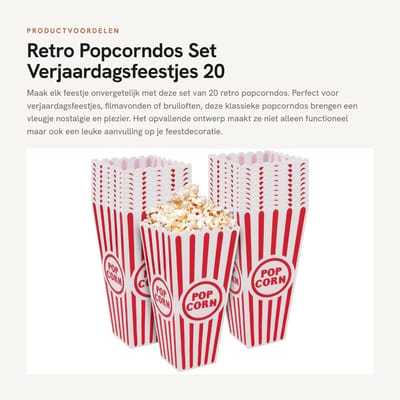 Dailygoods- Popcorndos Set van 20 - Retro Popcorndos - Klassieke Popcorndos - Verjaardagsfeestjes - Filmavond - Bruiloft - Stapelbaar en Makkelijk Toegankelijk - Popcornbakjes