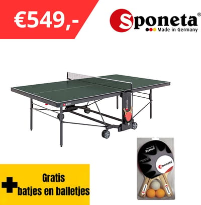 Sponeta® S4-72i Tafeltennistafel Indoor - Expertline - Pingpongtafel voor binnen - Speeltoestel voor binnen - Inklapbaar - Zelftrainer - Inclusief batshouder - 19mm groen blad - 3 Jaar garantie - LxBxH 274x152,5x76cm - Made in Germany