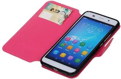 Cross Pattern TPU Bookstyle Wallet Case Hoesje Geschikt voor Honor 4 A / Y6 Roze