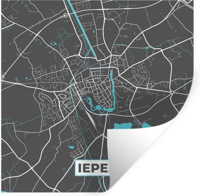 Muurstickers - Sticker Folie - Stadskaart – Grijs - Kaart – Ieper – België – Plattegrond - 100x100 cm - Plakfolie - Muurstickers Kinderkamer - Zelfklevend Behang XXL - Zelfklevend behangpapier - Stickerfolie
