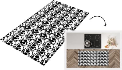 Keukenloper - Loper keuken - Tiener - Skull - Zwart - Patronen - 120x60 cm - Keukenloper vinyl