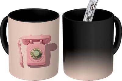 Magische Mok - Foto op Warmte Mokken - Koffiemok - Draaischijftelefoon - Retro - Roze - Magic Mok - Beker - 350 ML - Theemok