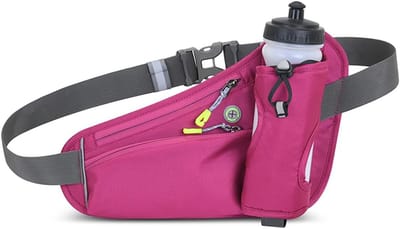 Hardloopriem met Bidonhouder - Verstelbare Hardloopheuptas met Kabel Uitgang - Waterafstotend en Reflectoren - Running Belt Drinkgordel - Sportband - Hardlooptasje - Fitness & Sport - Unisex - Voor Smartphone, Drinkfles, Powerbank - Roze - SOLLBRY®
