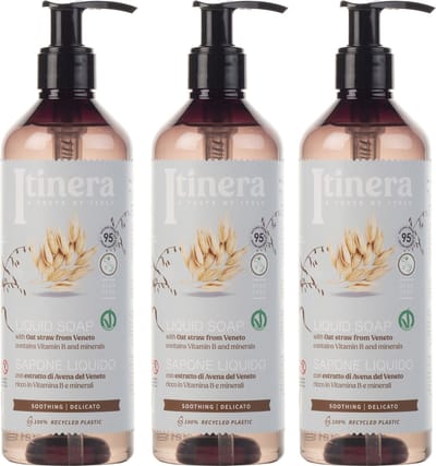 ITINERA - Kalmerende vloeibare zeep met Veneto haver, 95% natuurlijke ingrediënten 370 ml (3 stuks)