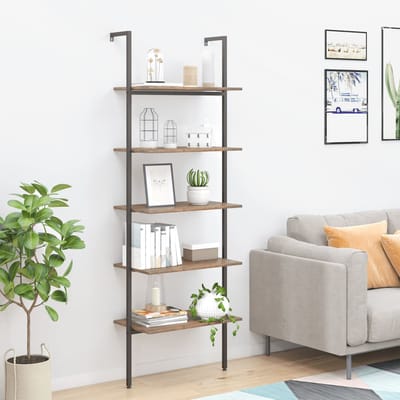 vidaXL - Ladderrek - met - 5 - schappen - 64x35x185 - cm - donkerbruin - en - zwart