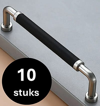 MSQDESIGN- LUXE Leer Handgreep zwart zilver 128mm - 10 stuks - Leer Handgreep zwart- Leer Deurgreep zwartvoor kasten - Kastgreep zwart- Leer Handgreep zwart- Meubelgreep zwart - Leer Meubelknoppen zwart- Meubelbeslag zwart- Leer Deurgreep zwart