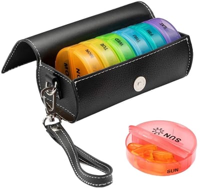 Dailygoody - Wekelijkse pillendoosorganizer - Reis pillendoos - Grote compartimenten - Zwart - Supplementen organizer - Geschikt voor vitamines - Rond...