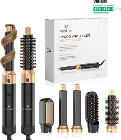 VENEUX® Airstyler - Föhnborstel5in1 - Haardroge - Inclusiefopzetstukken - 21cm - 5 stuks - BlauwGoud