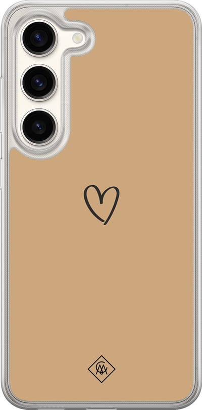 Casimoda® hoesje - Geschikt voor Samsung Galaxy S23 - Hart Bruin - 2-in-1 case - Schokbestendig - Illustratie - Verhoogde randen - Bruin/beige, Transparant