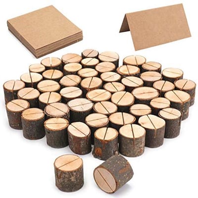 Set van 50 houten plaatskaarthouders met kraftpapier voor bruiloftsdecoratie
