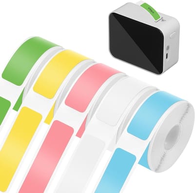 Thermische Label Tape Set van 5 Rollen, 12 x 40 mm, Waterproof en BPA-vrij, Geschikt voor Labelprinters, Perfect voor Thuis, Kantoor en School, 160 Labels per Rol