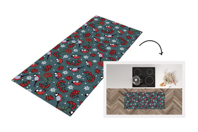 Keukenloper - Loper keuken - Vogel - Kerstmis - Sneeuw - Bes - Patronen - 120x50 cm - Keukenloper vinyl