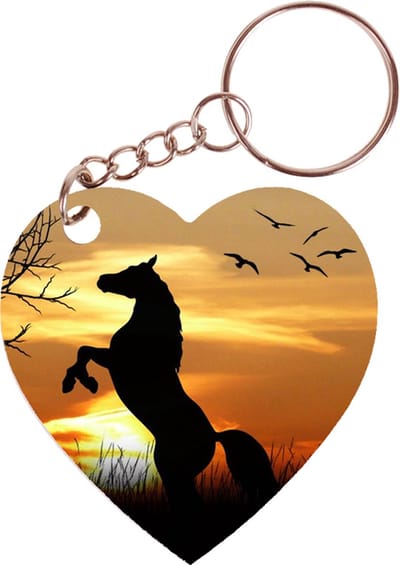 Sleutelhanger hartje 5x5cm - Paard Sunset in Bos