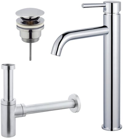 FugaFlow Eccelente Sobrado Badkamer Wastafelkraanset - verhoogde wastafelkraan - klikwaste plug - design sifon - Chroom