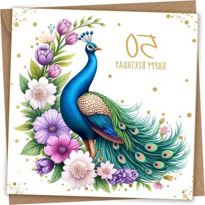 Verjaardagskaart 50 jaar - Wenskaart Jubileumkaart - Persoonlijke Boodschap - Extra Dikke Kaart - 15x15 cm - Bruin
