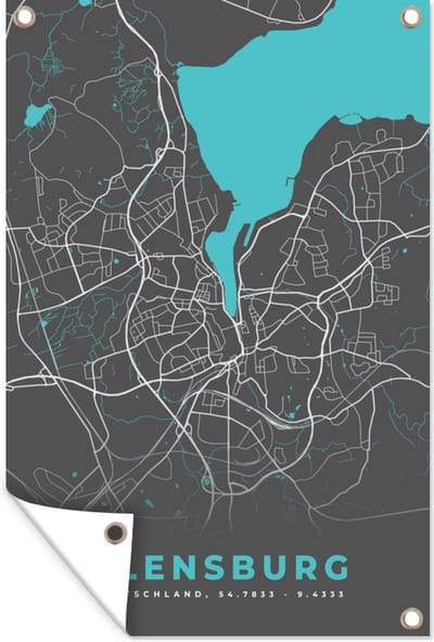 Muurdecoratie Stadskaart – Plattegrond – Duitsland – Blauw – Flensburg – Kaart - 120x180 cm - Tuinposter - Tuindoek