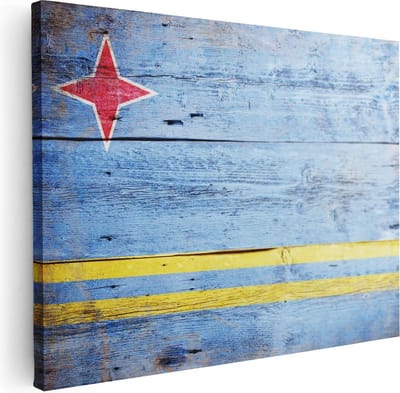 Artaza Canvas Schilderij Vlag Aruba - 40x30 cm - Klein - Muurdecoratie Vintage Hout - Wanddecoratie Woonkamer - Kamer Accessoires