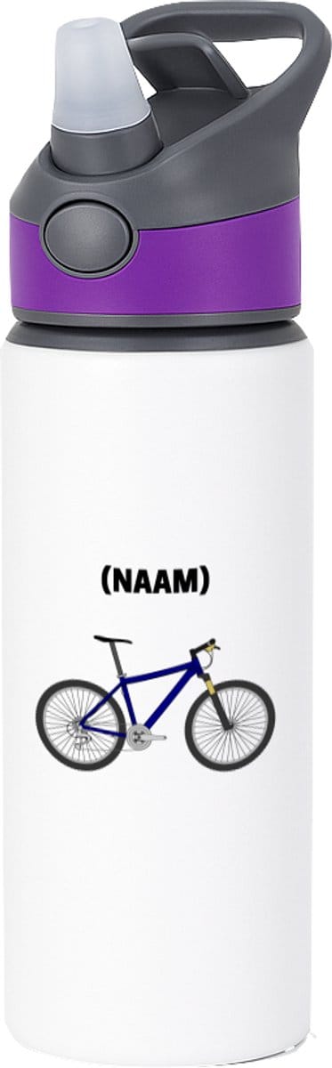 Hacebo® - Mountainbike met eigen naam waterfles met rietje paars - Sport - Mountainbiker - Sport - water fles - 650ML
