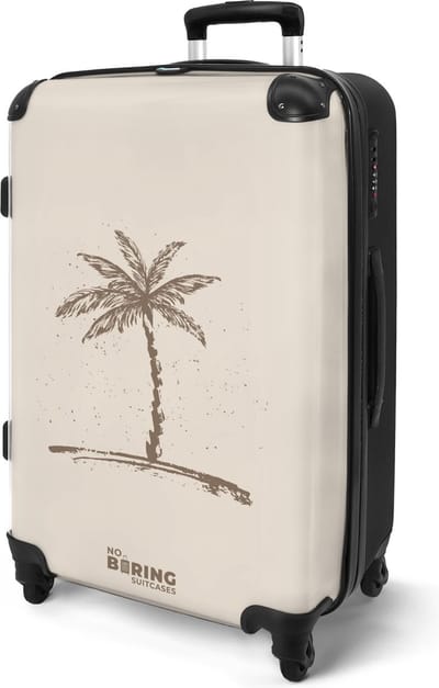 NoBoringSuitcases.com® - Koffer groot - Rolkoffer lichtgewicht - Beige met bruine palmboom - Reiskoffer met 4 wielen voor ruimbagage - Tiener reistrolley - Grote trolley XL - 20 kg bagage - Travel suitcase large