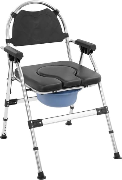 Toiletstoel - Inklapbare WC stoel - Thuiszorg Mobiliteit - Roestvrij Staal Frame - Tot 150 kg - Zwart Zilver