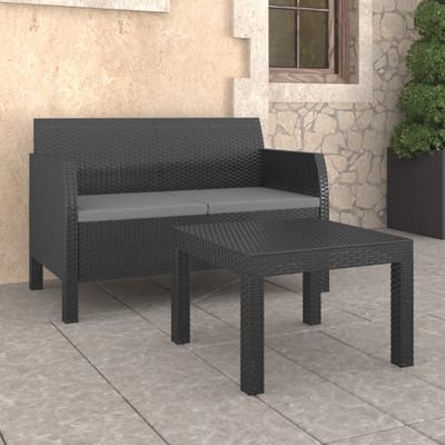 vidaXL - 2-delige - Loungeset - met - kussens - PP - rattan - antracietkleurig