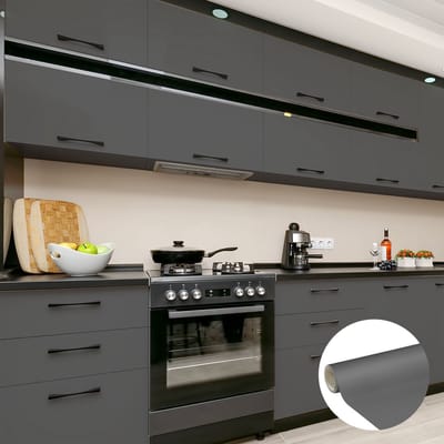 Waterdichte zelfklevende vinylfolie op rol per meter - Afwasbare sticker voor keuken, meubels, kasten, deuren - 60 cm x 20 m - Donkergrijs