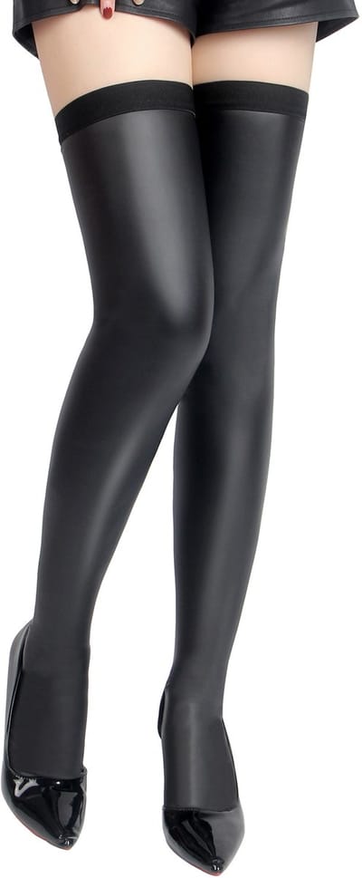 Zeloria Wetlook Kousen PU Leer – Zwart – Overknee Kousen met Stretch – Dames Stockings XS-M