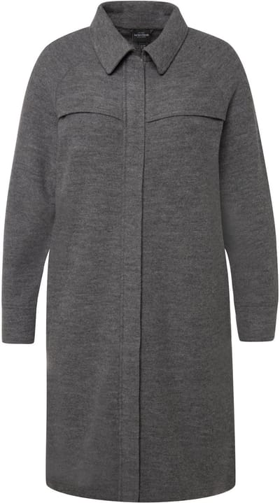 Ulla Popken - Dames - Mantel boiled wool hemdkraag 2-wegrits - Lichtgrijs melange - Maat 42+