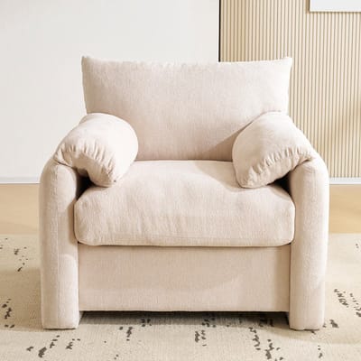Pugsdrly Modern design, chenille stof, oversized fauteuil, decoratieve stoel, eenpersoonsbank, relaxfauteuil, geschikt voor de woonkamer en slaapkamer