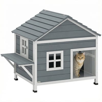 Pawhut Kattenhuis-Sparrenhout, PS-101L x 72,5B x 81H cm-Grijs