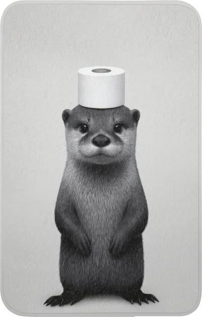 WC mat 50x80 cm - Antislip - Otter - WC rol - Zwart - Wit - Toiletmat - Vloermat - Douchemat - Toilet tapijt - Toiletmatten