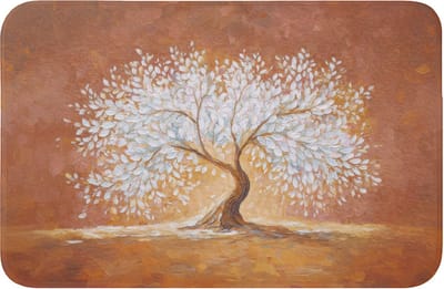 Badmat 60x40 cm - Antislip - Abstract - Boom - Wit - Bladeren - Badmatten voor badkamer - Badkamermat - Douchemat - Badkamer mat