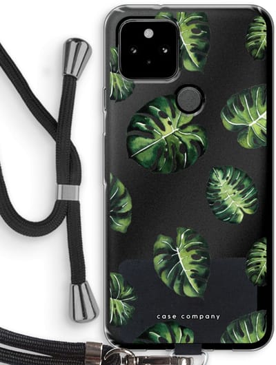 Case Company® - Hoesje met koord geschikt voor Google Pixel 5 hoesje met Koord - Tropische bladeren - Telefoonhoesje met Zwart Koord - Bescherming aan alle Kanten en Over de Schermrand