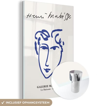 MuchoWow® Glasschilderij 120x180 cm - Schilderij acrylglas - Henri Matisse - Oude meesters - Portret - Blauw - Foto op glas - Schilderijen