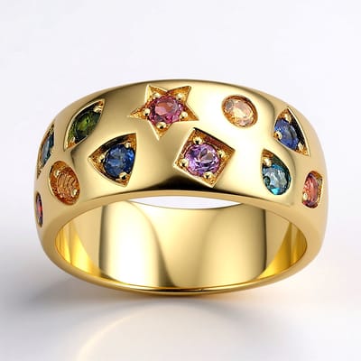 Cavill - Exclusieve Zilveren Ring Verguld - Amethist 0,577 ct met Citrien en Granaat - Handgemaakt, Brede Band, Edelstenen Ring